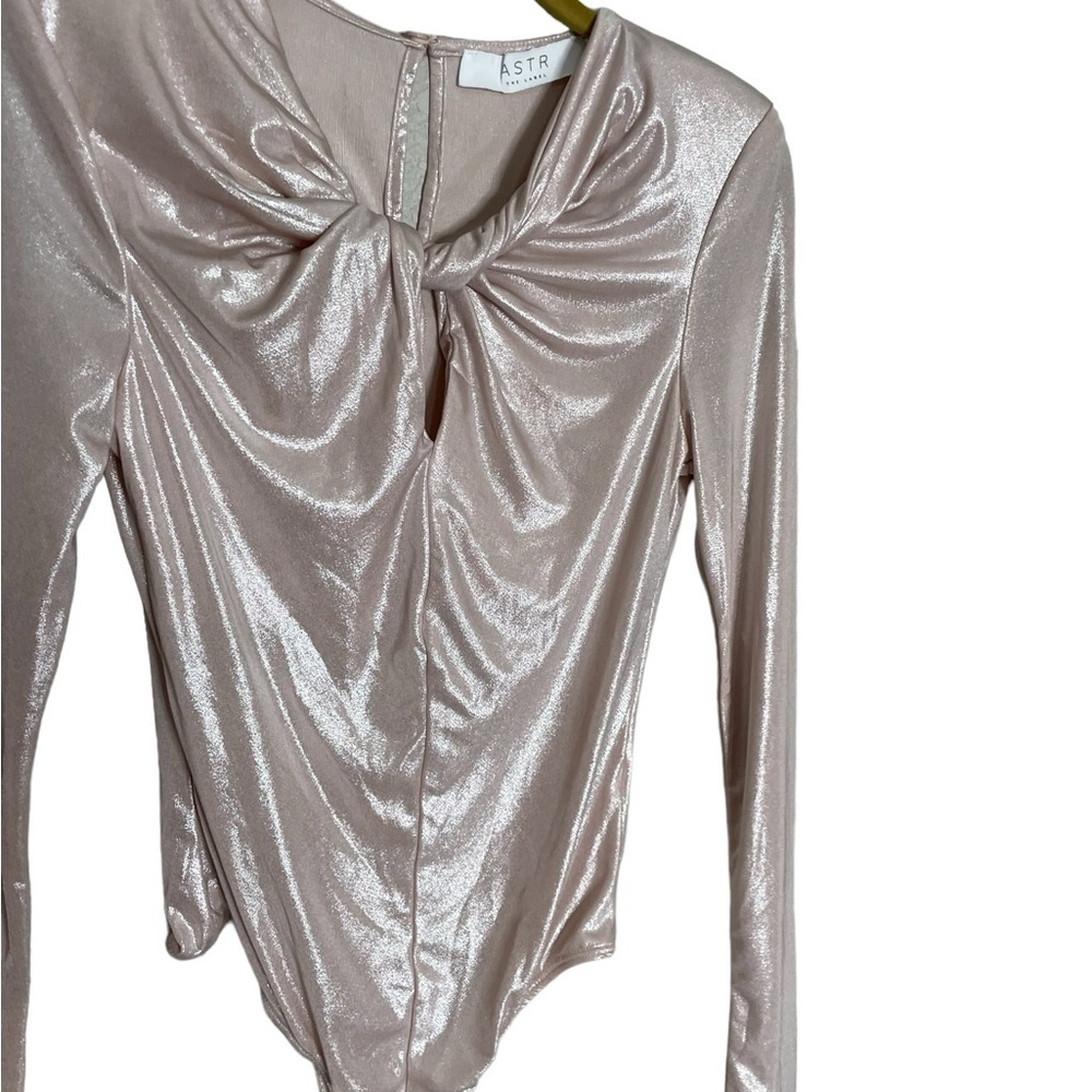 Astr Metallic Pink Long Sleeve Bodysuit - Picture 6 of 8